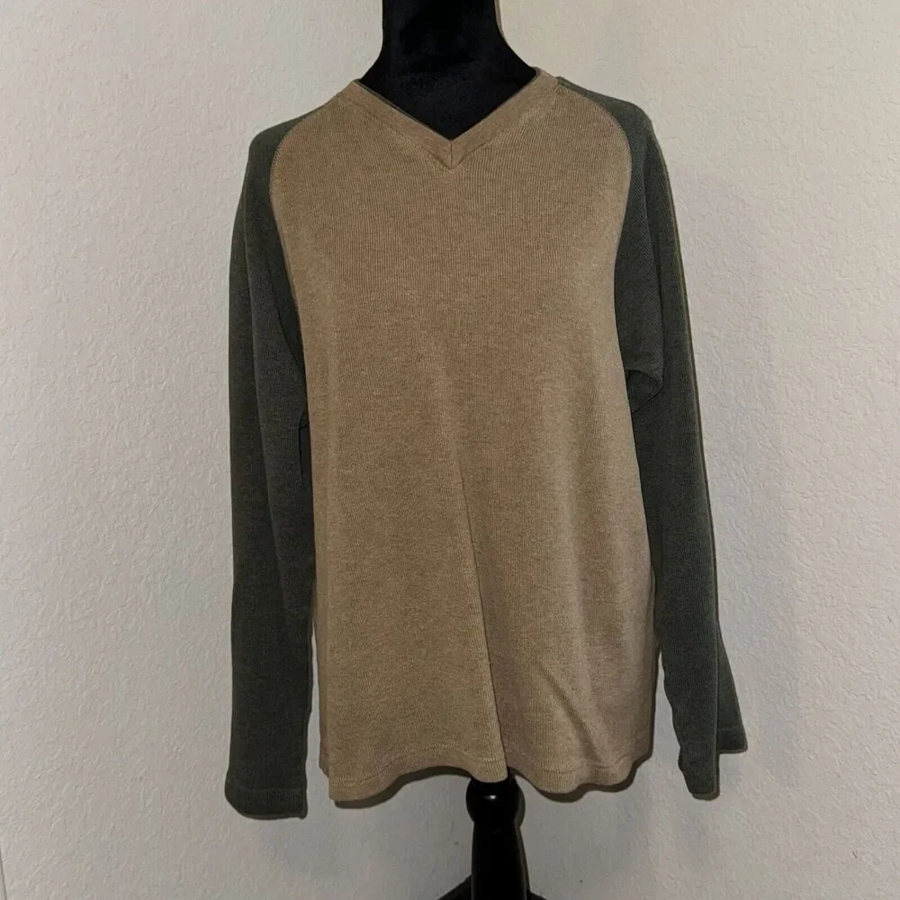 Banana Republic Sweater Men's Medium Tan 100% Cotton V-Neck Long Sleeve Pullover